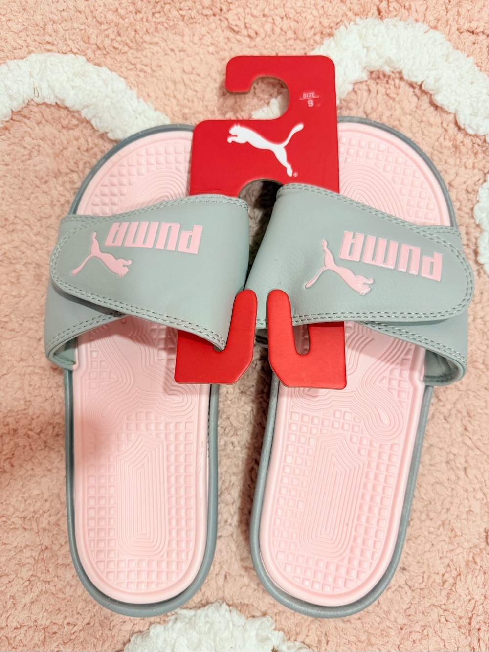 Puma Gray Strap Pink Footbed Slide Sandals